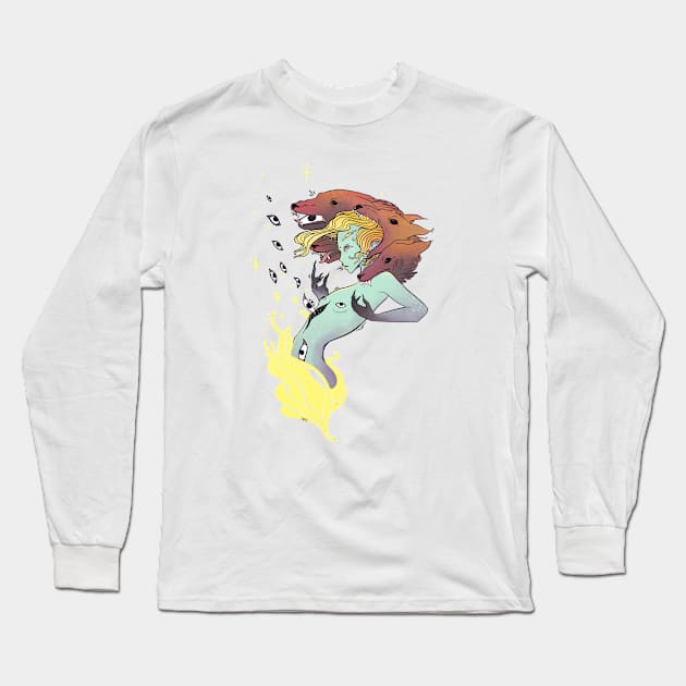 Fire Witch With Wolves Long Sleeve T-Shirt by cellsdividing